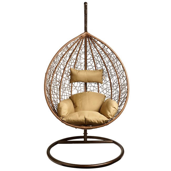 Hanging chair Gabro gold, gold/coffee color, H195cm, D105cm