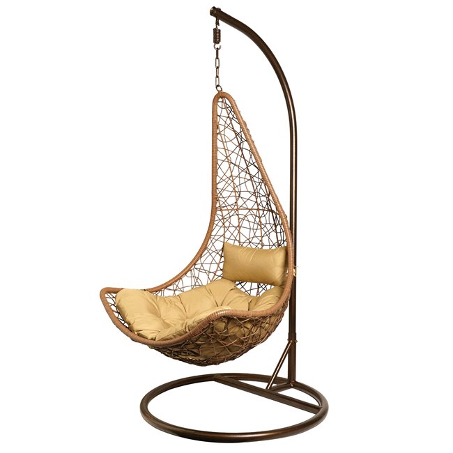 Hanging chair Moon I gold, gold/coffee color, H195cm, D95cm