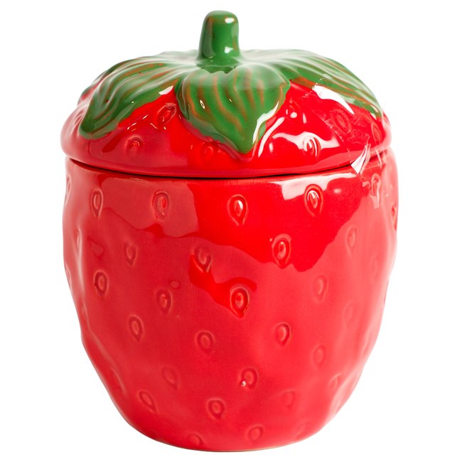Trinket pot Strawberry, red/green, ceramic, H13.5cm, D10cm