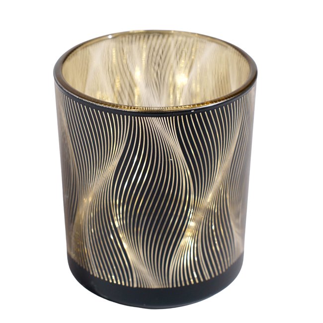 Candle holder, black, glass, H8cm, D7cm