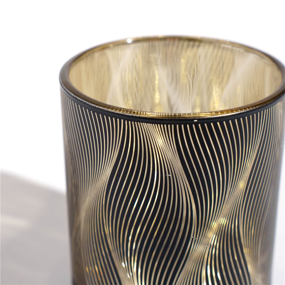 Candle holder, black, glass, H8cm, D7cm