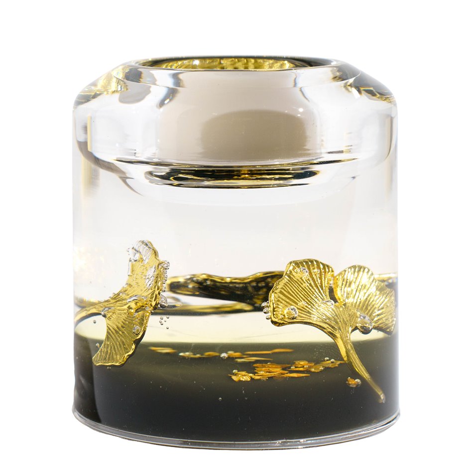 Candle holder Candela Smart, gold color, glass, H8cm, D7cm