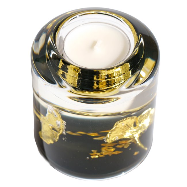 Candle holder Candela Smart, gold color, glass, H8cm, D7cm