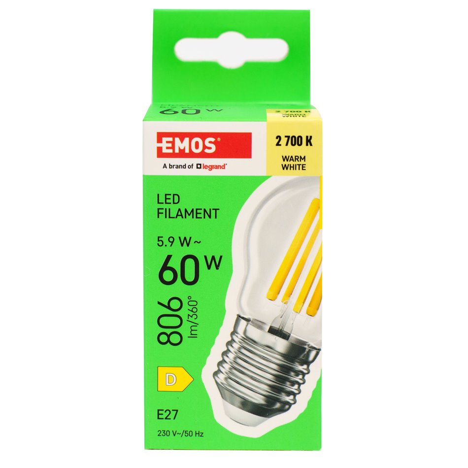 LED Bulb warm white, E27 5.9W, 806lm, 2700K, H7.8x4.5x4.5cm