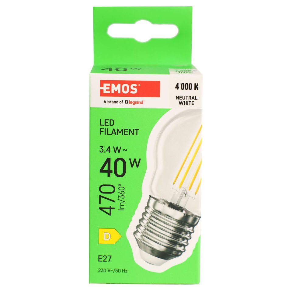 LED Bulb neutral white, E27 3.4W, 470lm, 4000K, H7.8x4.5x4.5cm