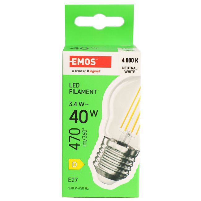 LED Bulb neutral white, E27 3.4W, 470lm, 4000K, H7.8x4.5x4.5cm
