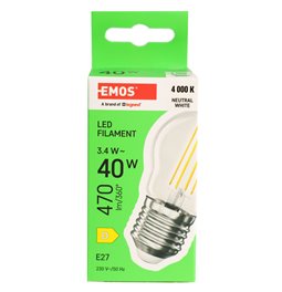 Светодиодная лампочка нейтрально-белая, E27 3.4W, 470lm, 4000K, H7.8x4.5x4.5cm