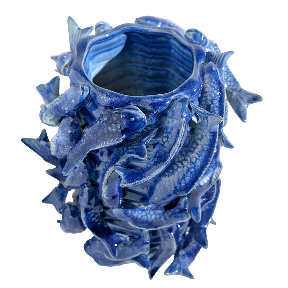 Planter Fishes Fine, blue, eartenware, H26x23x22.5cm