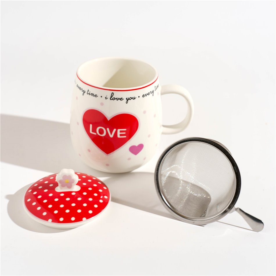 Кружка с крышкой и ситечком Twist Match Red, 450ml, H14x13x10cm