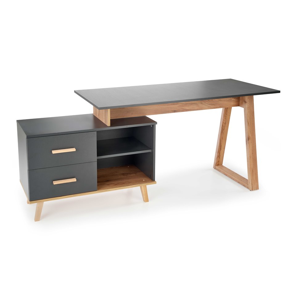 Desk Hergio, anthracite/wotan oak pattern, chipboard, H78x60-90x134-210cm 