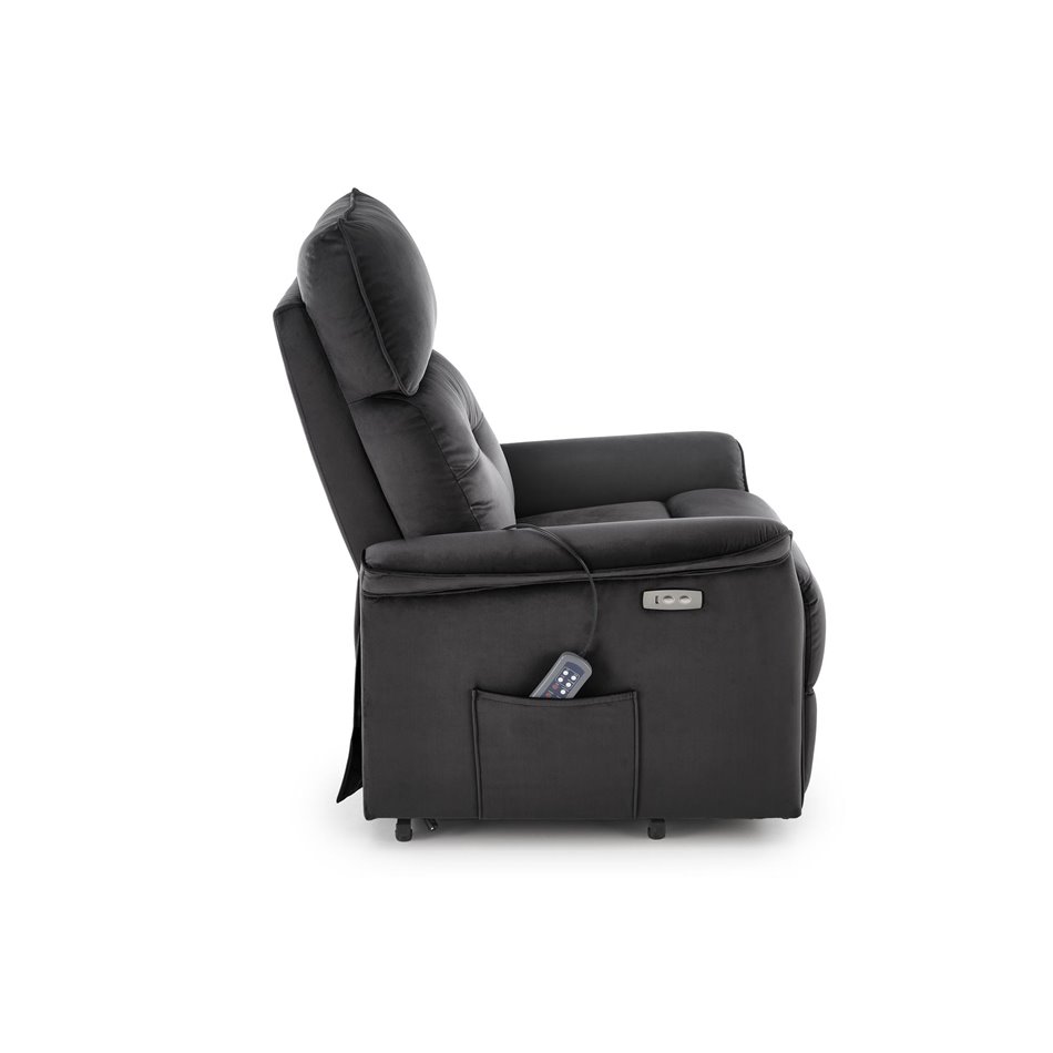 Electric recliner with massage function Hemiro, black, H108-90x80x90-160cm, seat height 51-52cm