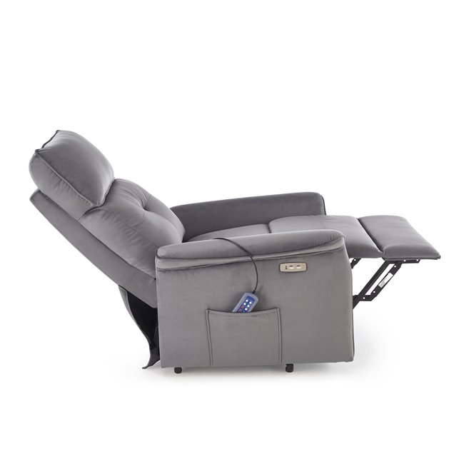 Electric recliner with massage function Hemiro, grey, H108-90x80x90-160cm, seat height 51-52cm
