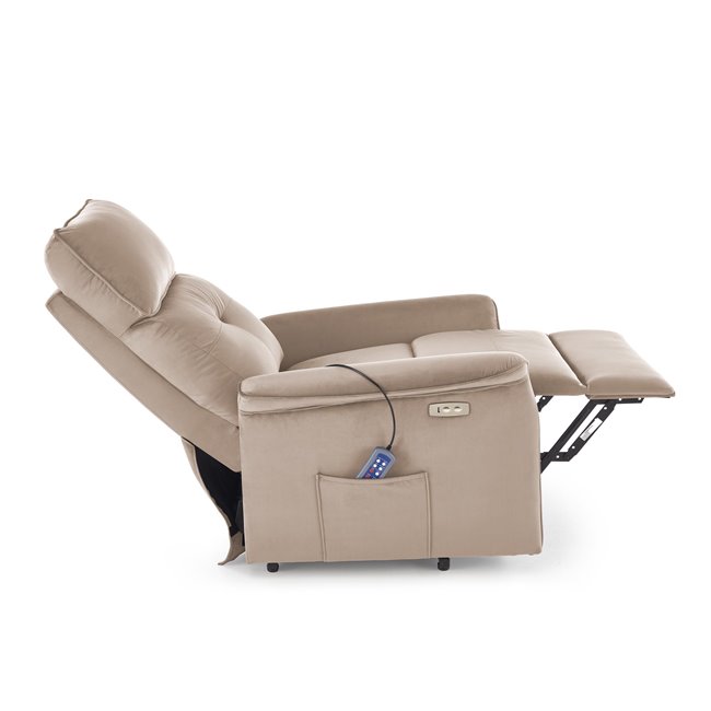 Electric recliner with massage function Hemiro, beige, H108-90x80x90-160cm, seat height 51-52cm