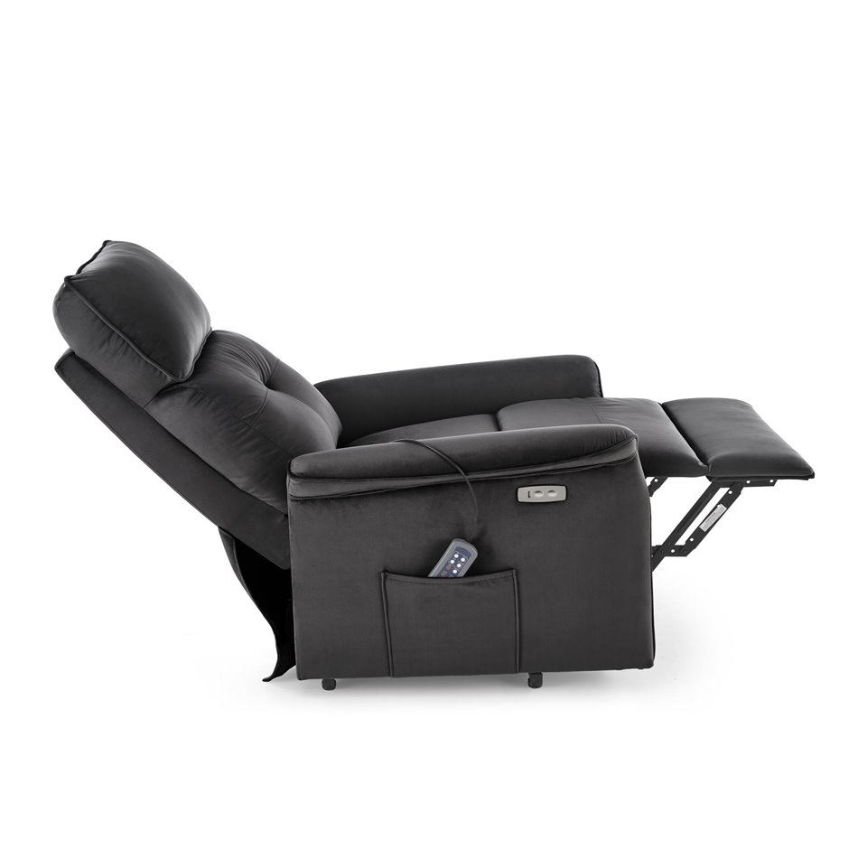 Electric recliner with massage function Hemiro, black, H108-90x80x90-160cm, seat height 51-52cm