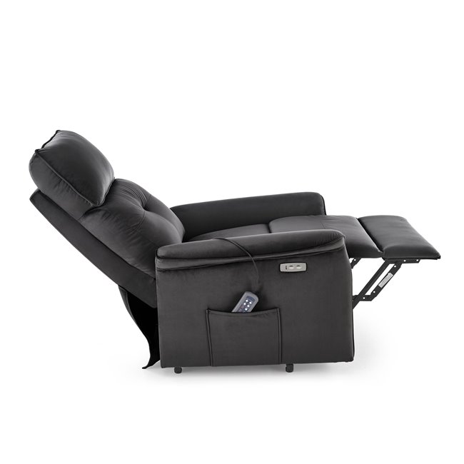 Electric recliner with massage function Hemiro, black, H108-90x80x90-160cm, seat height 51-52cm