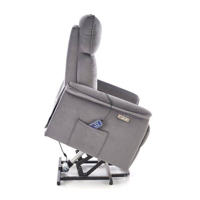 Electric recliner with massage function Hemiro, grey, H108-90x80x90-160cm, seat height 51-52cm