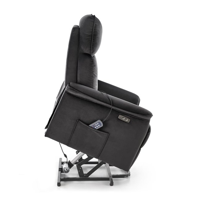 Electric recliner with massage function Hemiro, black, H108-90x80x90-160cm, seat height 51-52cm