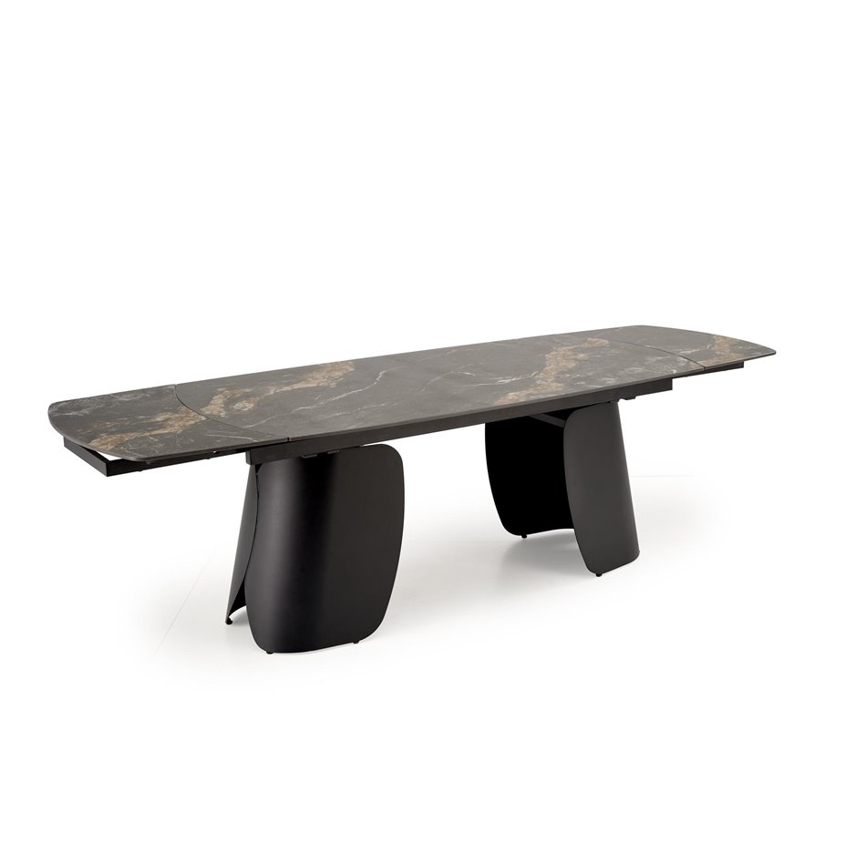 Extendable dining table Horum, black, sintered stone/steel, 180-260x90cm H76cm 