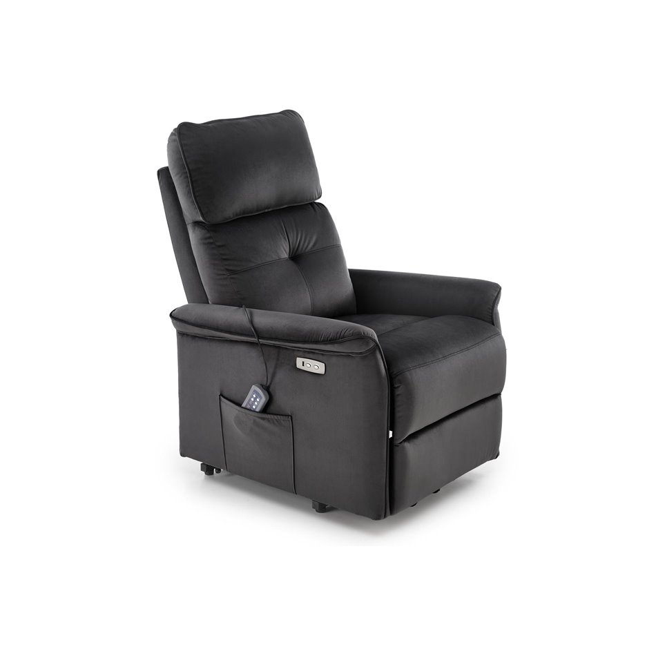 Electric recliner with massage function Hemiro, black, H108-90x80x90-160cm, seat height 51-52cm