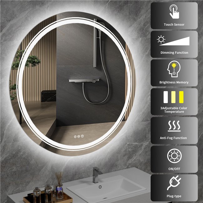 Wall mirror Hover 80,, aluminium/glass, D80x3.7cm 