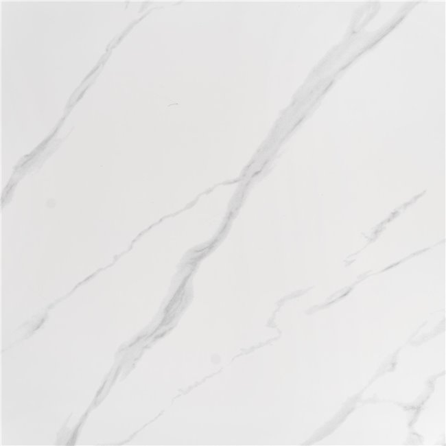 Dining table Heginald S, white/silver color, sintered stone/steel, D120cm, H76cm 