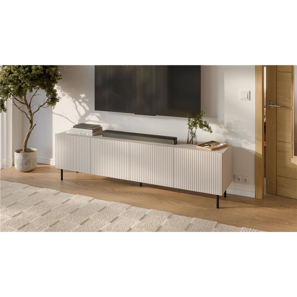 TV table Haxos, cashmere/black color, chipboard/MDF/steel, 200x40cm, H54cm 