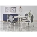 Dining table Heginald S, white/silver color, sintered stone/steel, D120cm, H76cm 