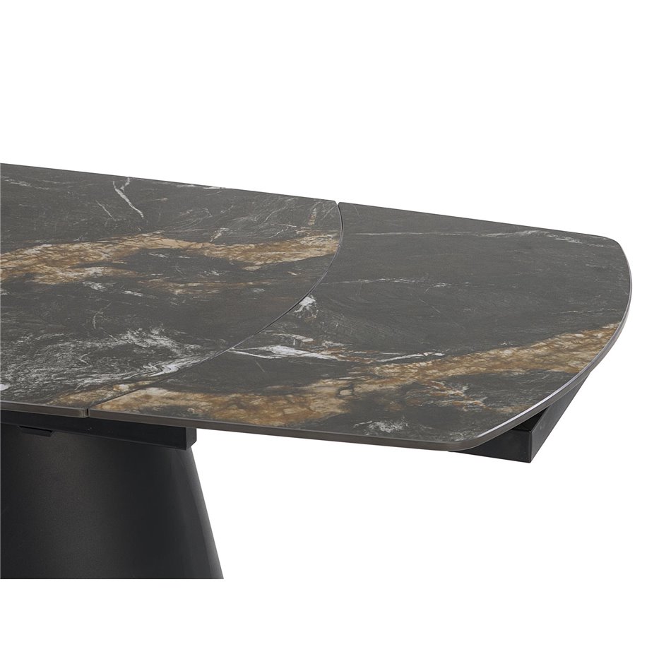 Extendable dining table Horum, black, sintered stone/steel, 180-260x90cm H76cm 
