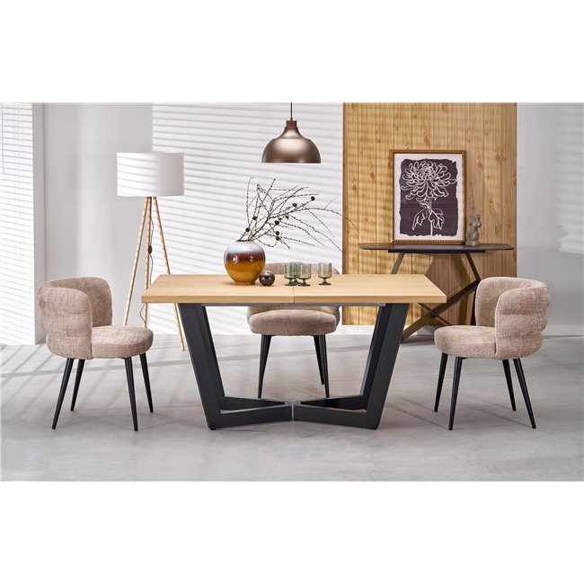 Dining chair Haimo K575, beige, steel/polyester, H79x64x62cm, seat height 51cm