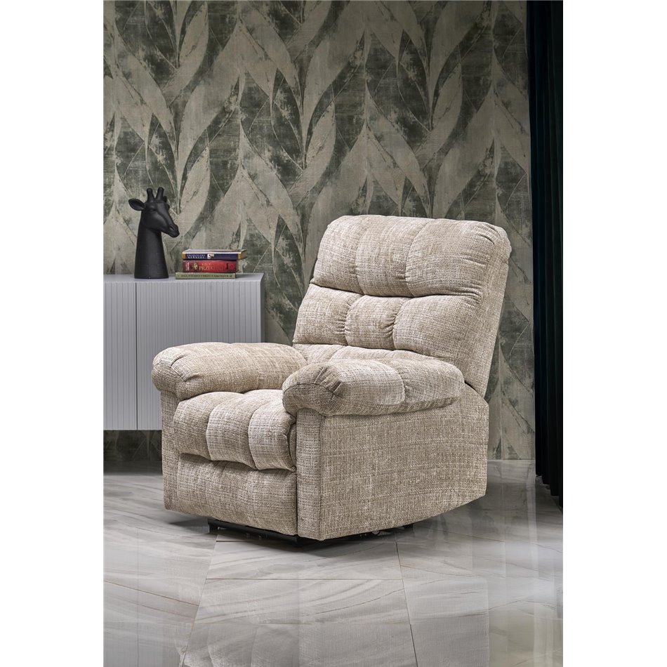 Electric recliner Hamore, beige, polyester/metal/wood, H86-100x105x100-168cm, seat height 50-55cm