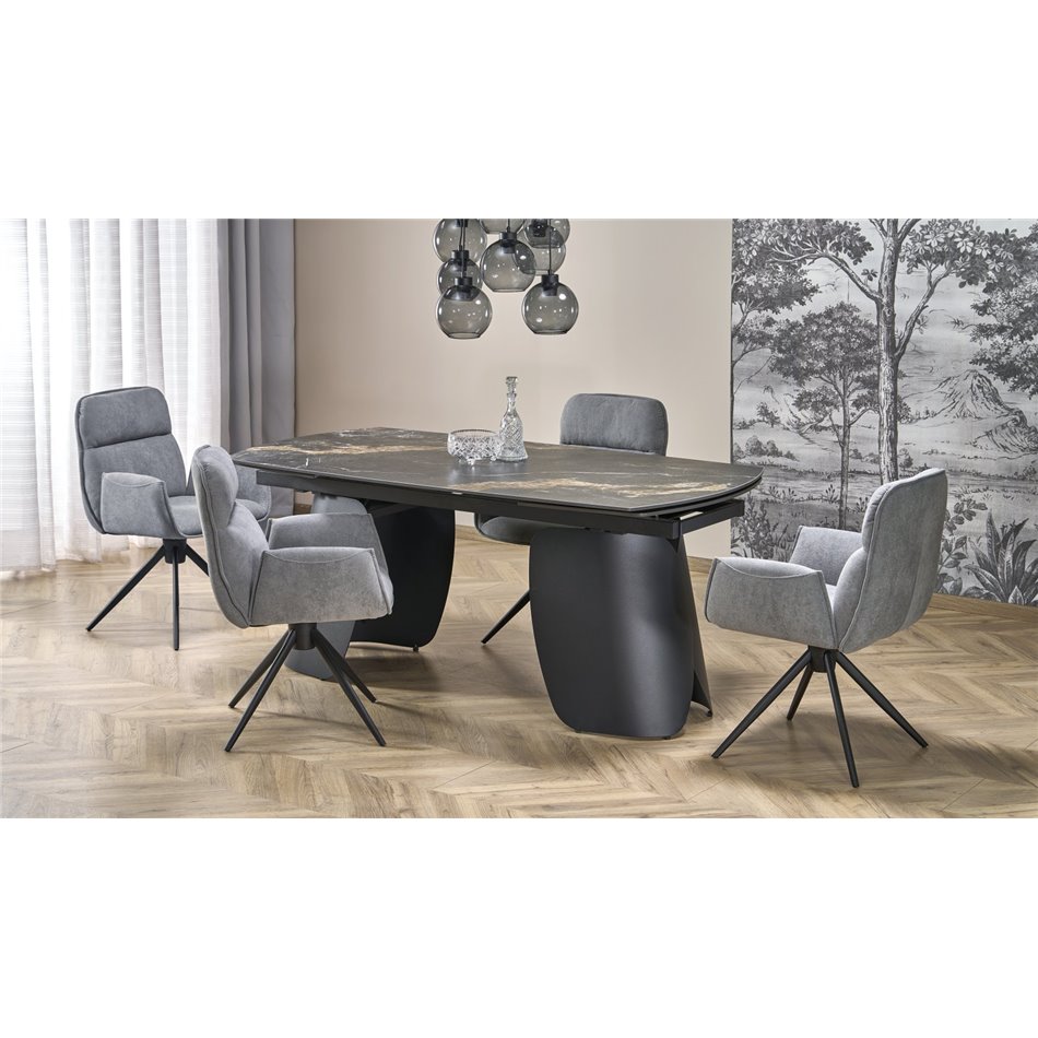 Extendable dining table Horum, black, sintered stone/steel, 180-260x90cm H76cm 