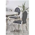 Dining table Heginald S, white/silver color, sintered stone/steel, D120cm, H76cm 