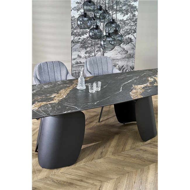 Extendable dining table Horum, black, sintered stone/steel, 180-260x90cm H76cm 