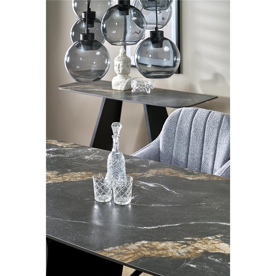 Extendable dining table Horum, black, sintered stone/steel, 180-260x90cm H76cm 