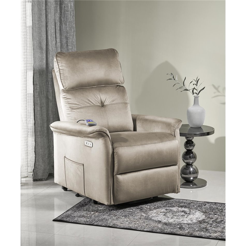 Electric recliner with massage function Hemiro, beige, H108-90x80x90-160cm, seat height 51-52cm