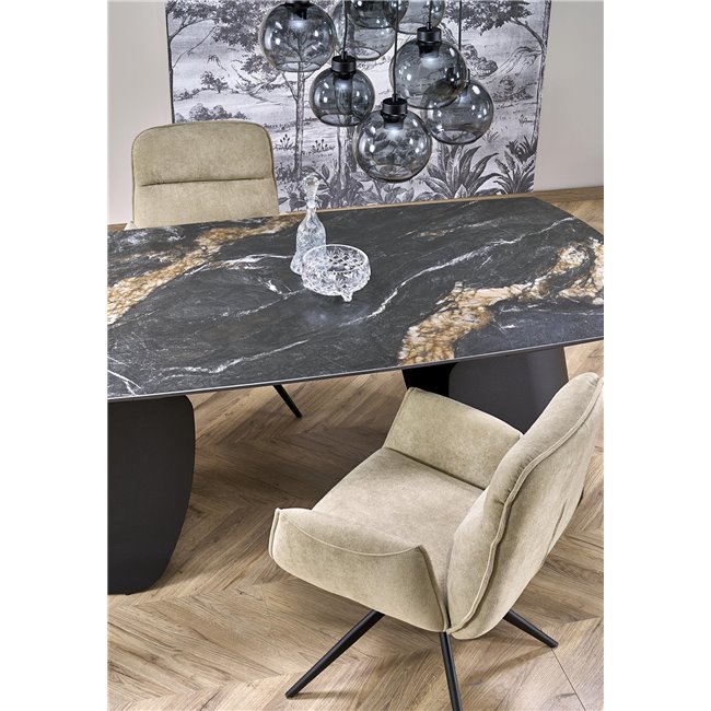 Extendable dining table Horum, black, sintered stone/steel, 180-260x90cm H76cm 