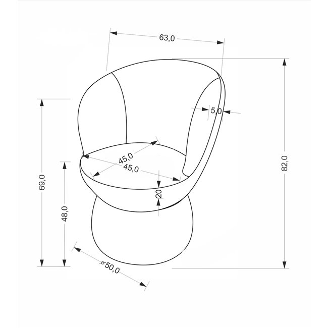 Armchair Hamen K581, swivelling, beige, steel/polyester, H82x63x62cm, seat height 48cm