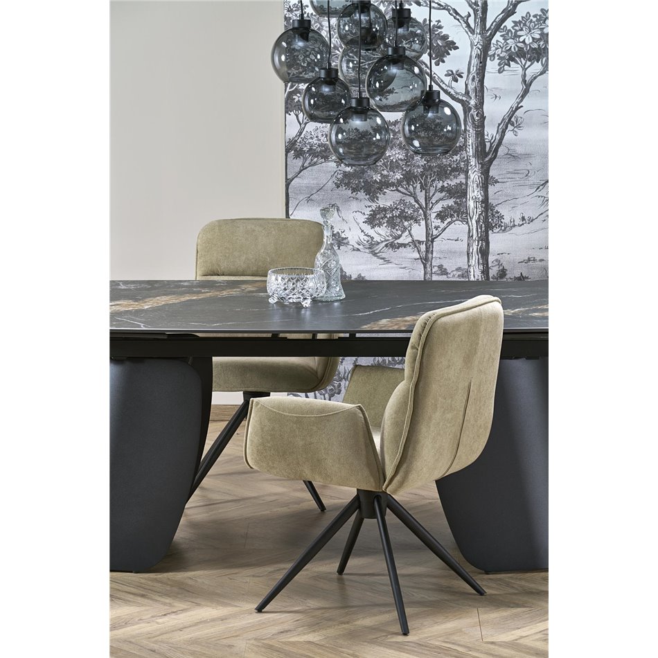 Extendable dining table Horum, black, sintered stone/steel, 180-260x90cm H76cm 
