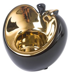 Подсвечник Яблоко, керамика, цвет чёрный/золотой, H8.5cm, 9.5x8cm