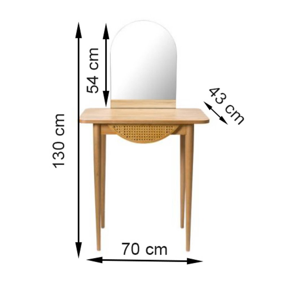 Dressing table with mirror Louis, ash wood veneer, 70x43x130cm