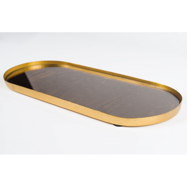 Tray, antique brass colour, with antique mirror glass, 30x14cm
