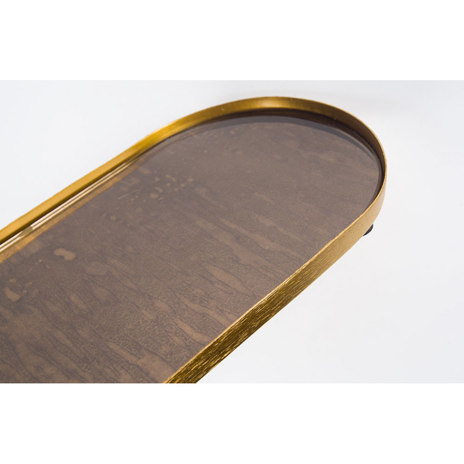 Tray, antique brass colour, with antique mirror glass, 30x14cm