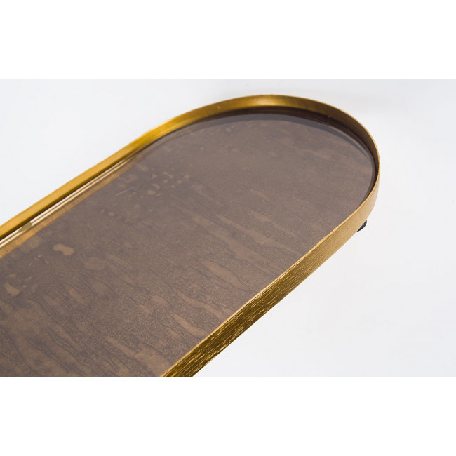 Tray, antique brass colour, with antique mirror glass, 30x14cm