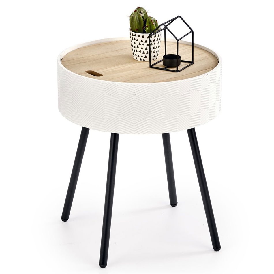 Side table Haura, white, MDF/steel,  D38cm, H45cm