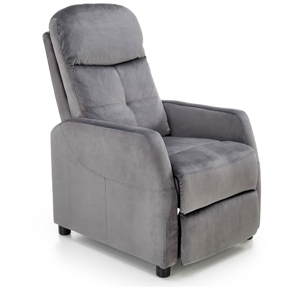 Recliner chair Helipe, grey velvet, H103-76x64x84-135cm, seat H48cm