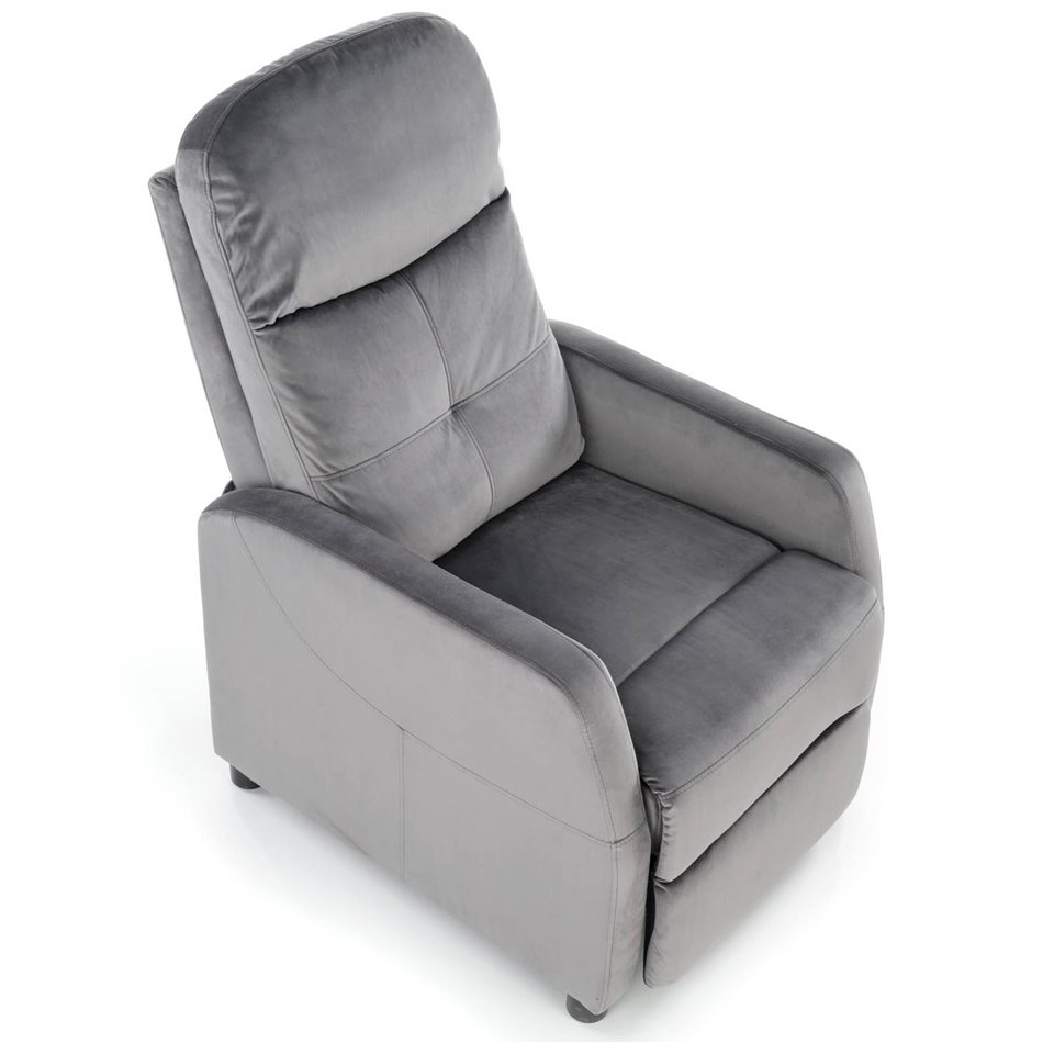 Recliner chair Helipe, grey velvet, H103-76x64x84-135cm, seat H48cm