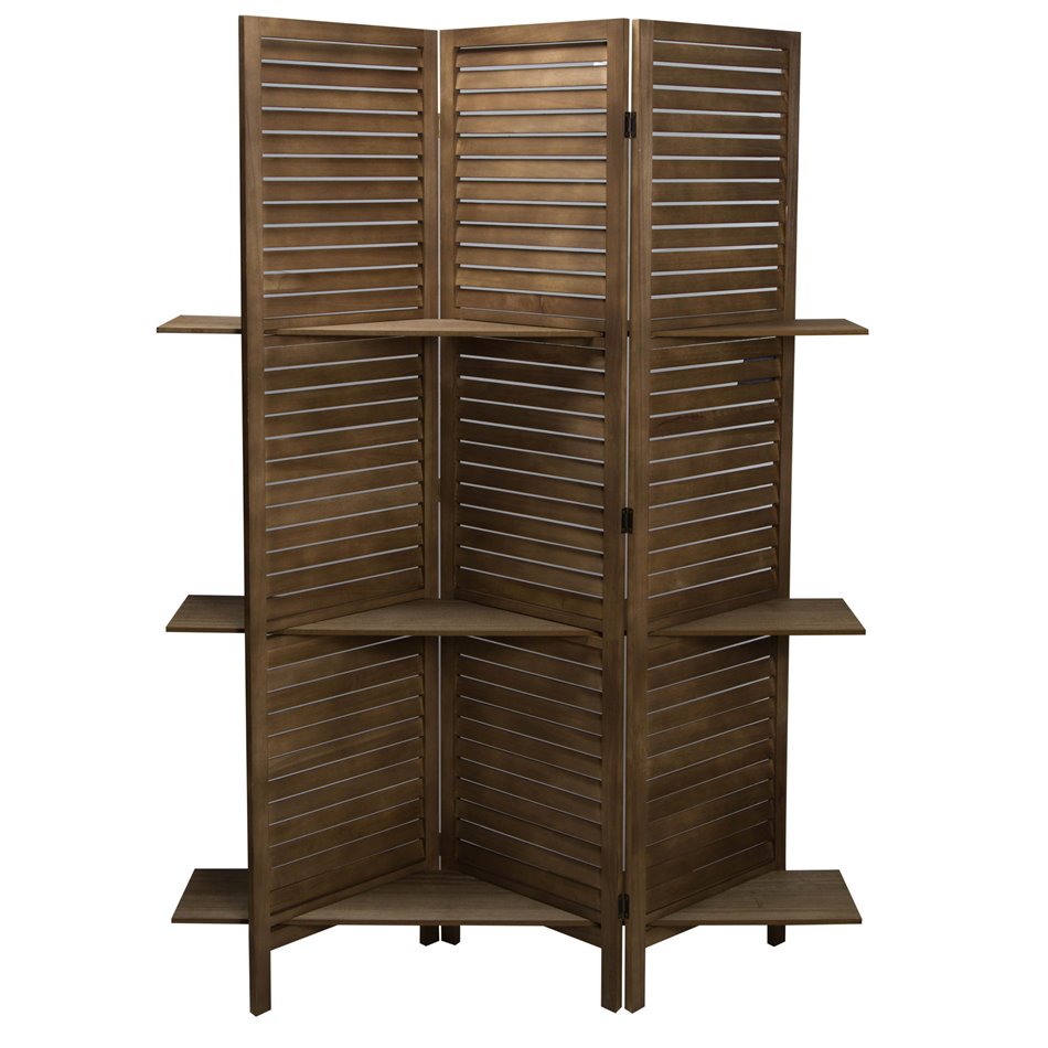 Wooden screen with 3 shelves, H170x120x26cm