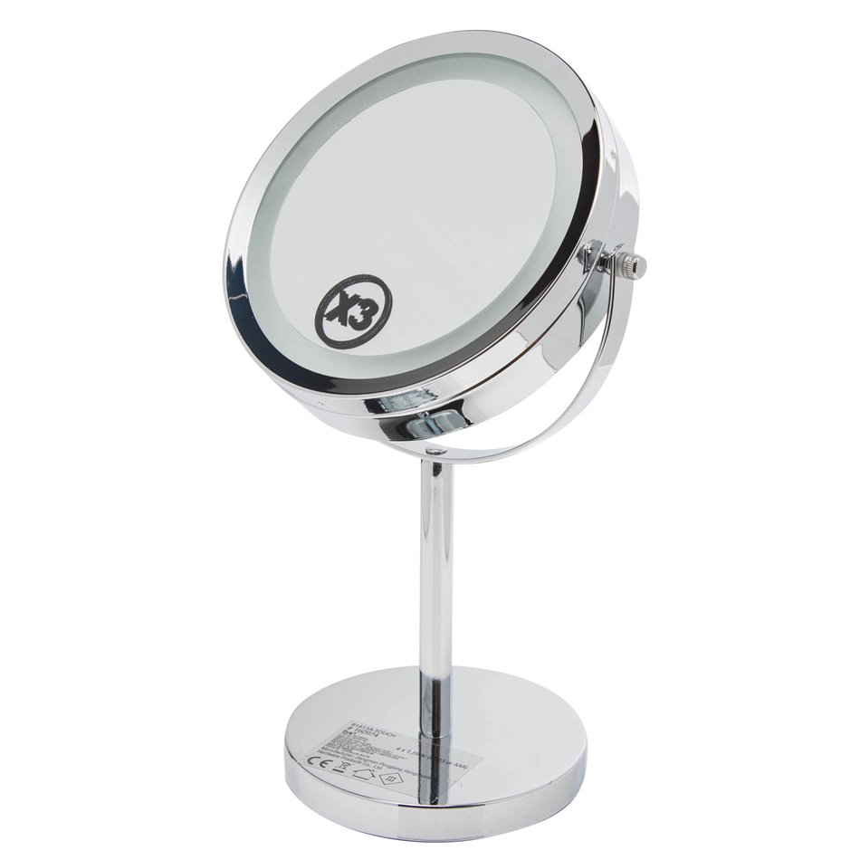 Mirror on stand with LED, D19cm