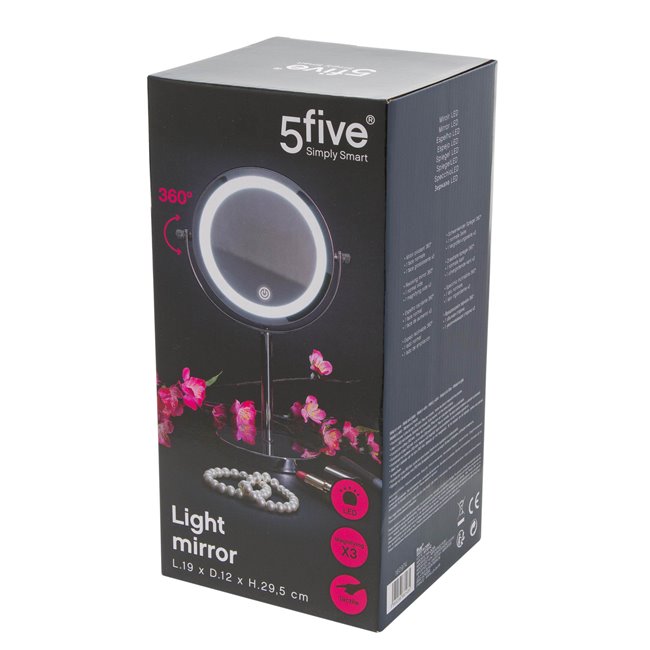 Mirror on stand with LED, D19cm