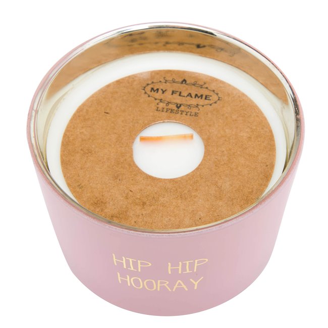 Scented soy candle in glass jar Hip hip hooray, pink, 25 h, H5cm, D7.5cm